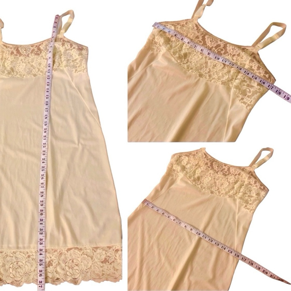 1950’s Vintage Soft Yellow Full Slip w/Lace Bust, Pastel‎ Yellow Slip Dress, Med - Picture 5 of 6